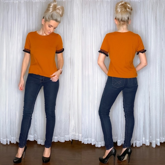 Zara Tops - Zara Burnt Orange and Navy Shirt